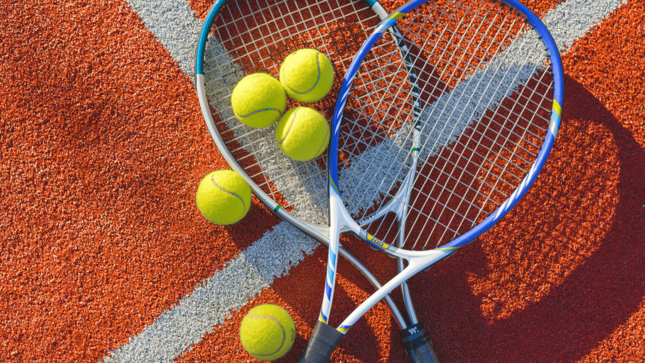 The image shows a tennis ball lying on the court, next to the net.